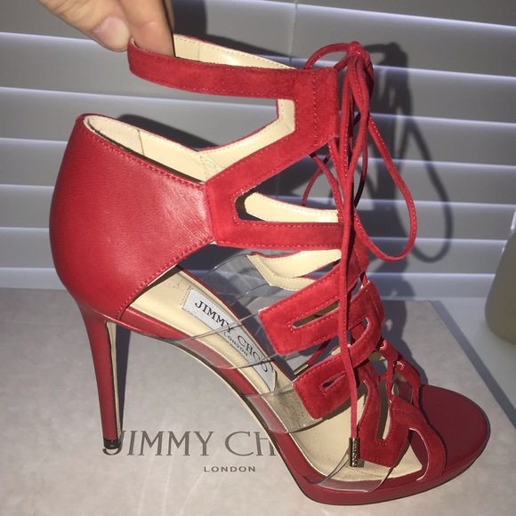 Red strappy jimmy choo heels - Picture 6 of 8